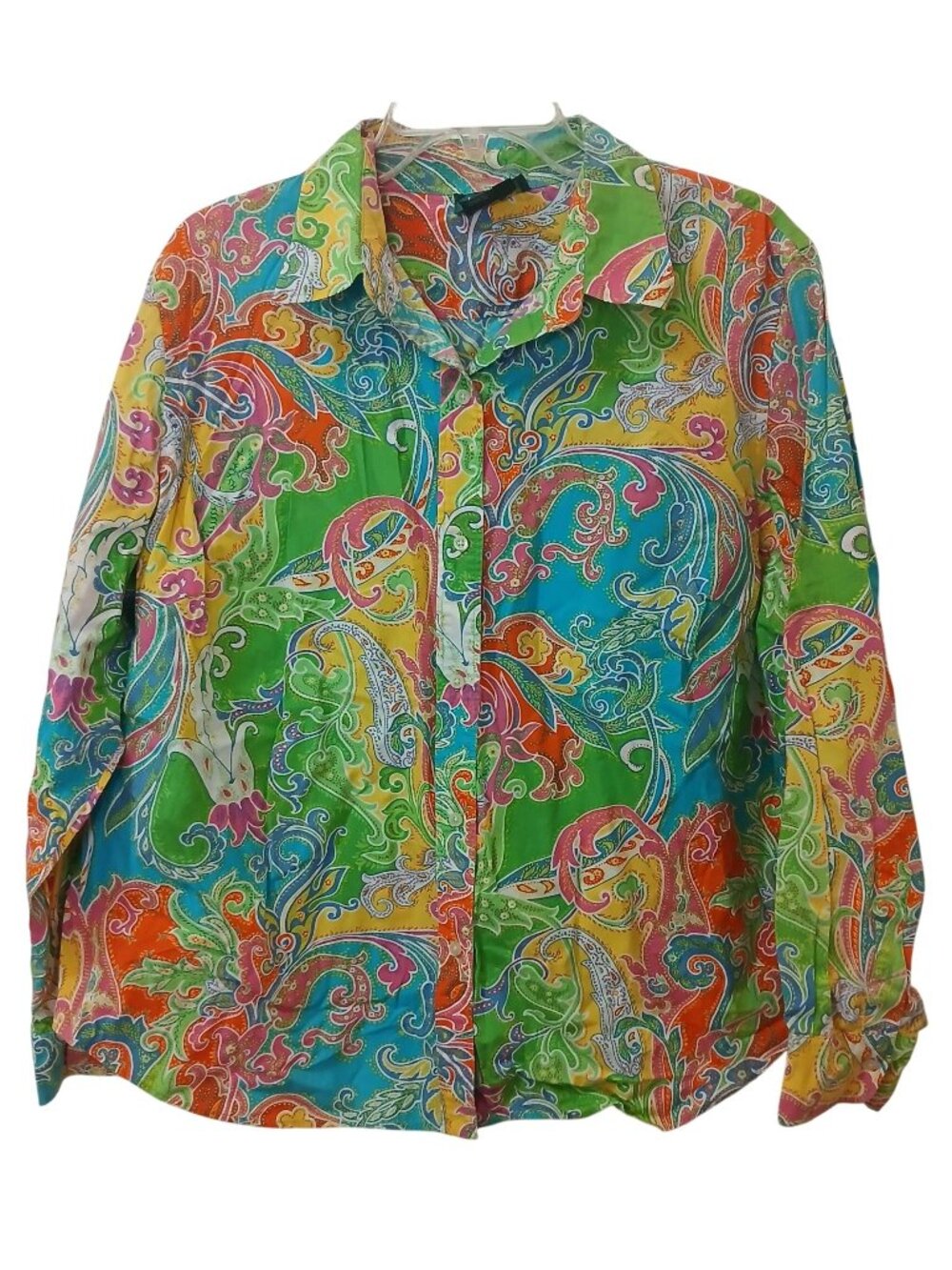Lauren Ralph Lauren Women Sz 2X Loud Paisley Shirt Button 100% Cotton Boho #I-5